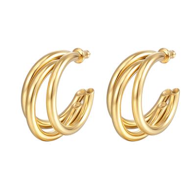 European and American Titanium Steel Simple Multi-layer C-ring Earrings Cold Wind Gold Stainless Steel Ear Buckles Geometric Earrings