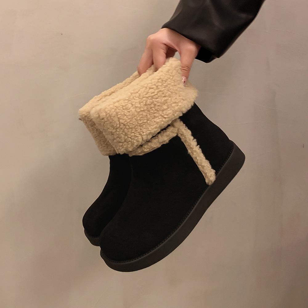 Flip-over Snow Boots, Women's Four-season Foreign Style Two Wear Non-slip Warm Medium Tube Short Boots, Velvet Northeast Large Cotton Shoes