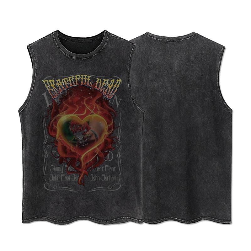 High Street Vintage Washed Gothic Vest Death God Print Sleeveless T-shirt Mens Womens Loose Sports Fitness Tank Tops