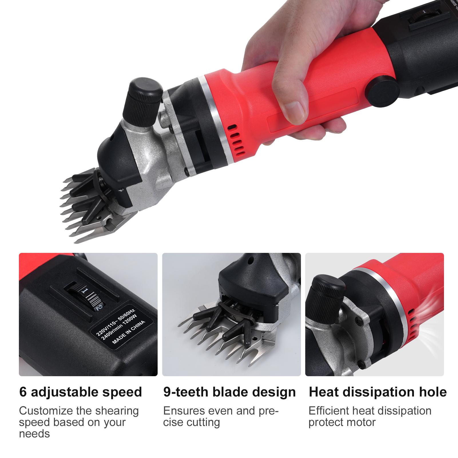 1450W Electric Sheep Shear Heavy Duty Sheep Clippers 6 Speeds 2800rpm with 13 Teeth Blade Suitable for Sheep, Goats, Camels rosso