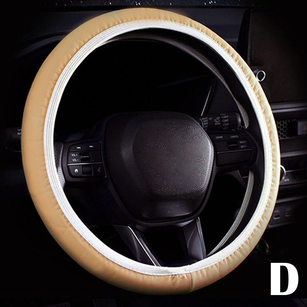 Car Steering Wheel Cover Skidproof Auto Steering- Wheel Embossing Accessories Anti-Slip Car Cover Leather T9J3
