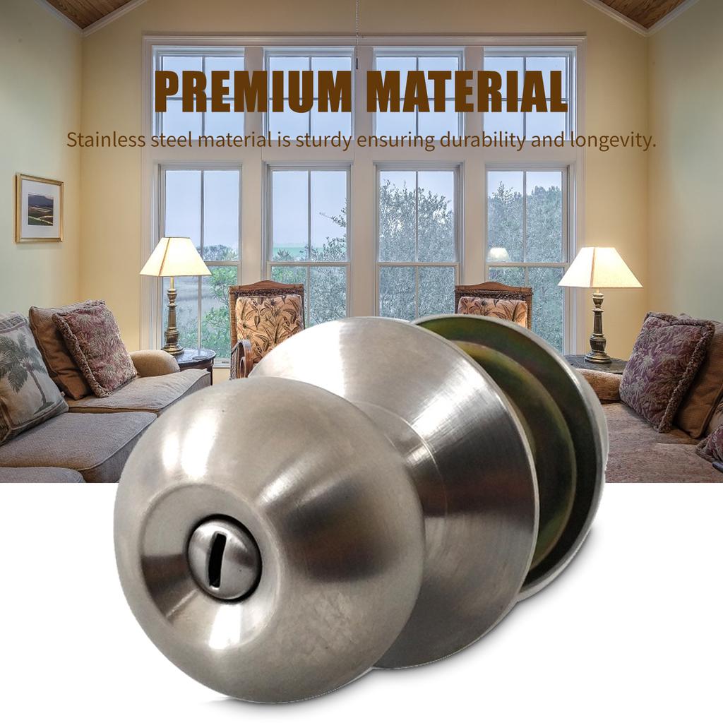 Door Knob Lockset Keyless Round Ball Style Handle Privacy Bedroom Bathroom Handle Lockset Stainless Steel Polished Door Knob Set Interior Lockable
