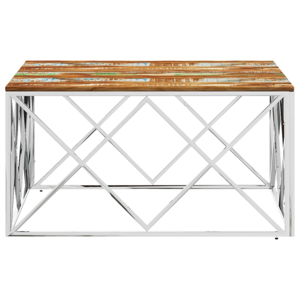  Coffee Table, Silver, Stainless Steel and Solid Reclaimed Wood