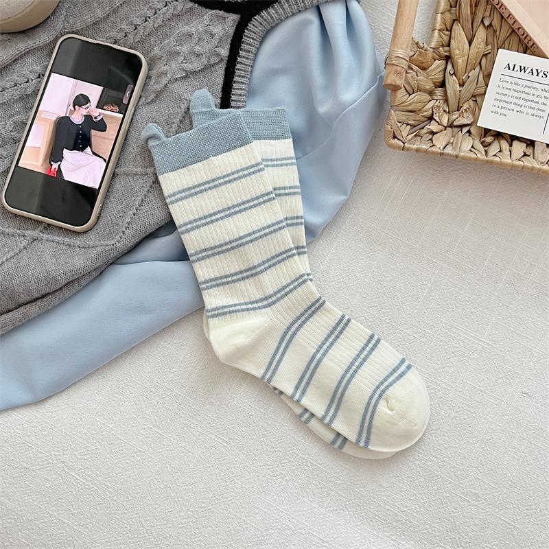Female Summer Thin Style Trend Stripe Bubble Mouth Lace Breathable in The Tube Pile Socks