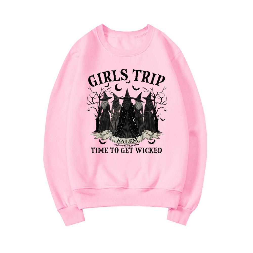 Vintage Girls Trip Salem Sweatshirt Halloween Witch Hoodie Women Crewneck Sweatshirt Salem Witch Hoodie Spooky Season Pullovers