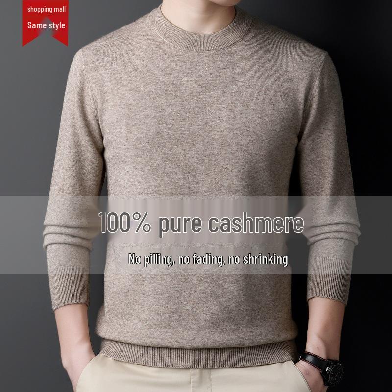 Men's 100% Cashmere Mid-Neck Black Sweater - Thickened Winter Base Layer
