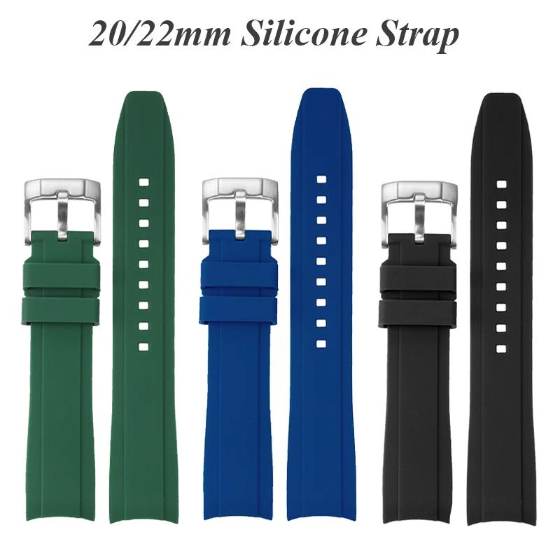 Curved End Silicone Strap for Swatch Rubber Watch Band for Rolex Sport Waterproof Bracelet for Citizen 20mm 22mm Universal Bands