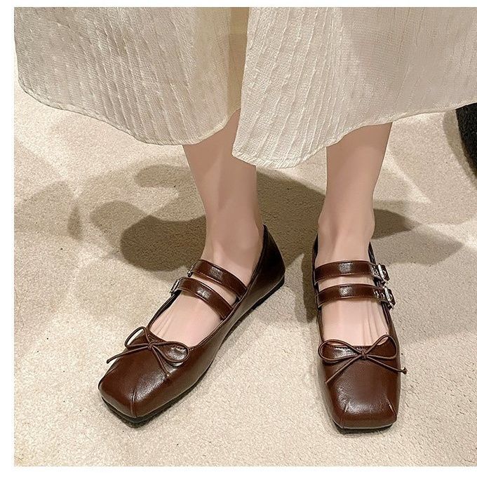 

French flat-bottomed small fragrant Mary Jane single shoes fairy shoes 2025 new spring silver ballet evening shoes 40 коричневый