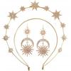 Baroque Sun and Moon Earrings & Hexagram Headband Set with Sparkling Diamonds
