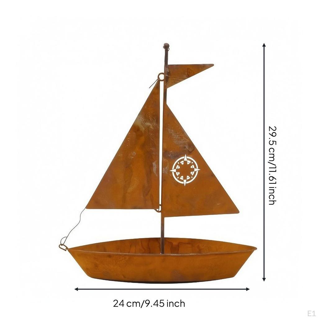 Metal Sailboat Planter Weathered Decorative for Garden
