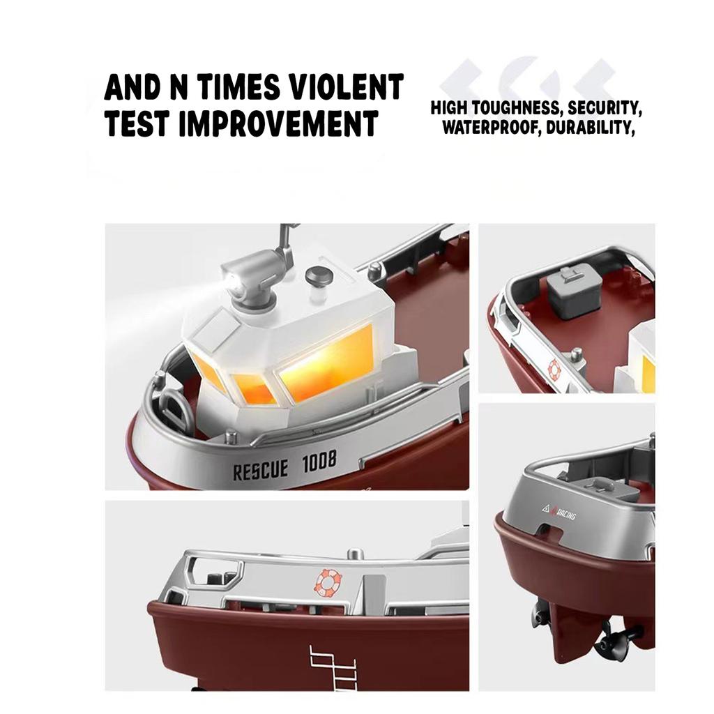 1/144 Scale RC Tugboat, 2.4GHz RC Electric Yacht Model With Lights, Remote Control For Pools Lakes