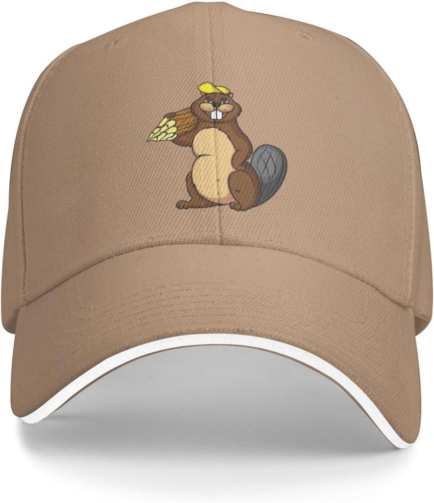 Cute Funny Beaver Wearing Yellow Hat Baseball Cap Polyester Adjustable Outdoor Headwear