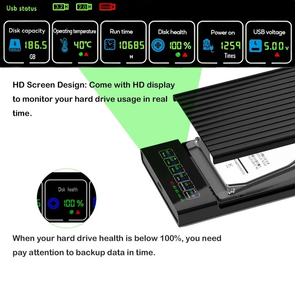 Portable SATA To Type-C Hard Drive Chassis Intelligent Digital Display Adapter 2.5 Inch 6Gbps External HDD Case for PC Laptop