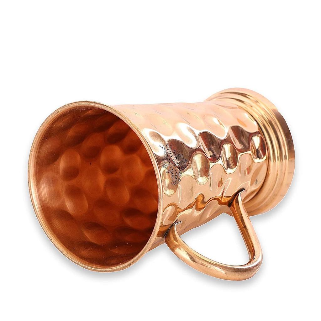 Pure Copper Long Bucket Shaped Hammered Design Moscow Mule Beer Mug Cup, Best for Beer Cocktail Parties, Barware, Volume-450ML, Set of 4