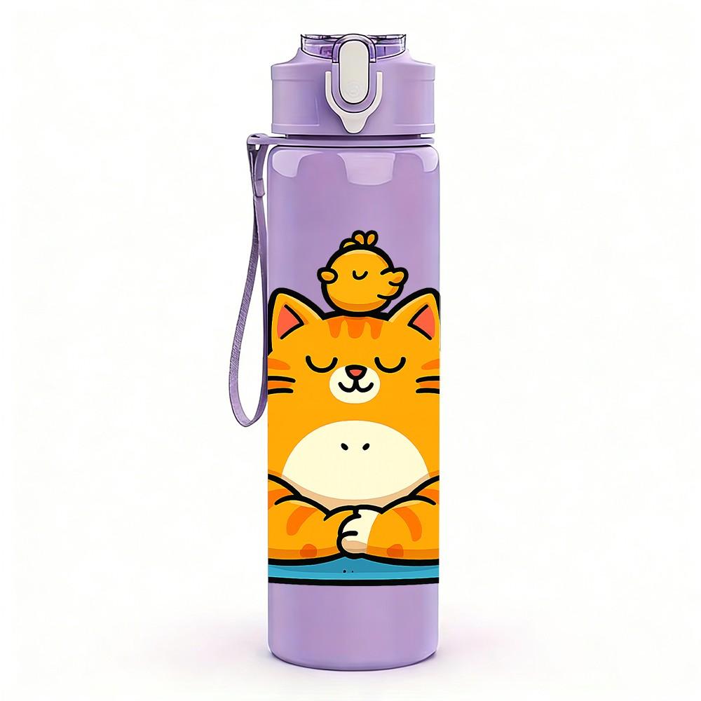 1PC Relaxed Bathing Cat 750ml Color Plastic Sports Water Bottle Leakproof Flip Straw Lid Suitable for Sports Office Home Use