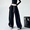 American retro black sweatpants women's spring and autumn new loose casual sweatpants drape wide-leg pants