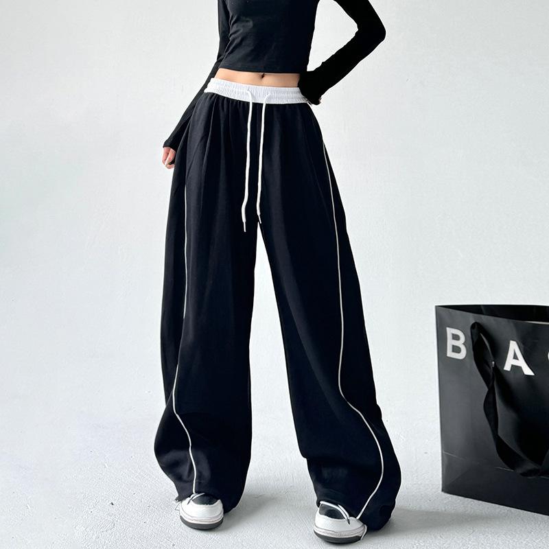 American retro black sweatpants women's spring and autumn new loose casual sweatpants drape wide-leg pants