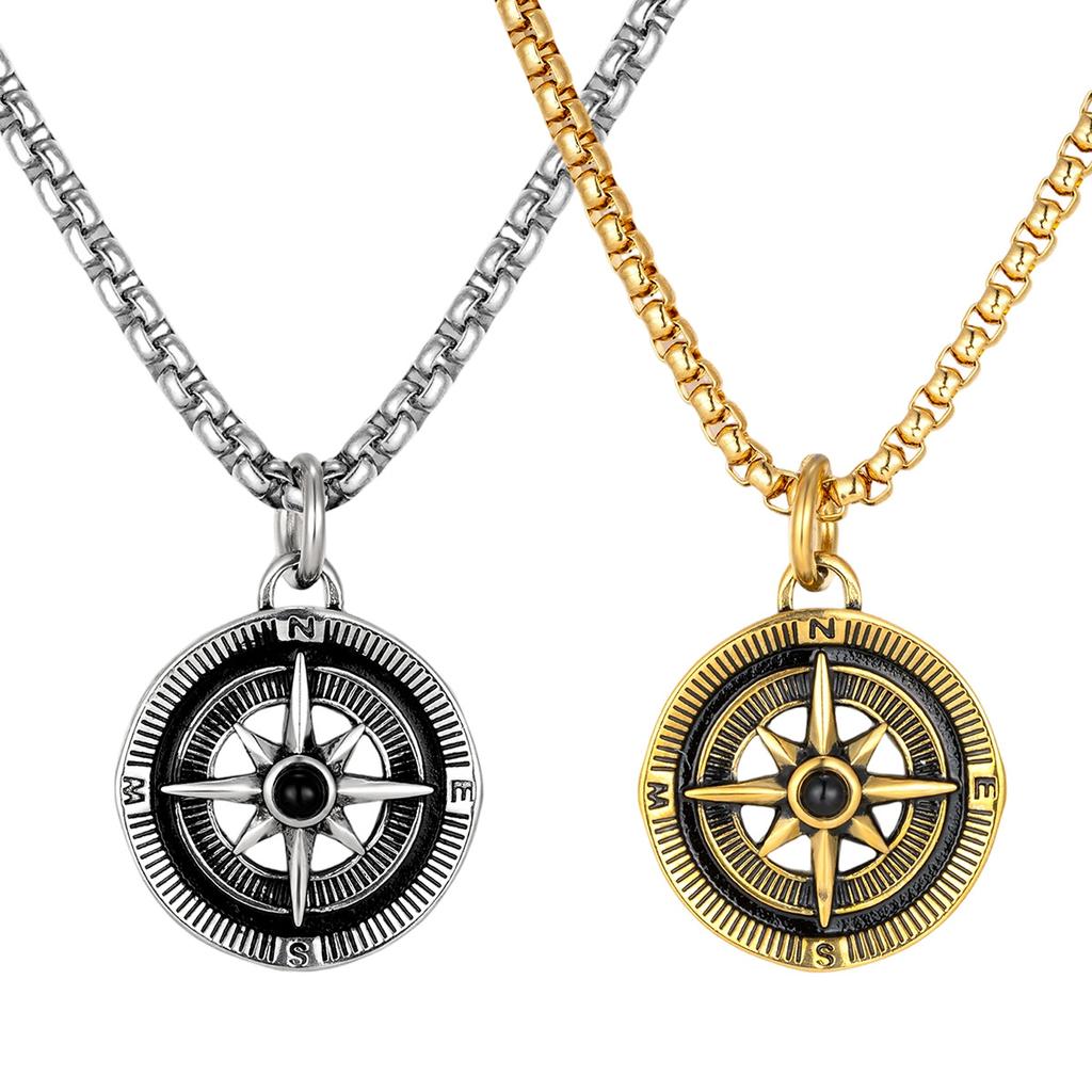Vintage Compass Pendant Necklace Stainless Steel Disc Necklaces Gold Plated Anti Tarnish Chain Pendants  ALN25123178