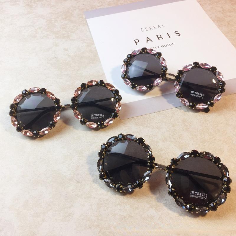 Diamond Crystal Round Sunglasses Women Luxury Designer Big Frames Vintage UV400 Eyewear