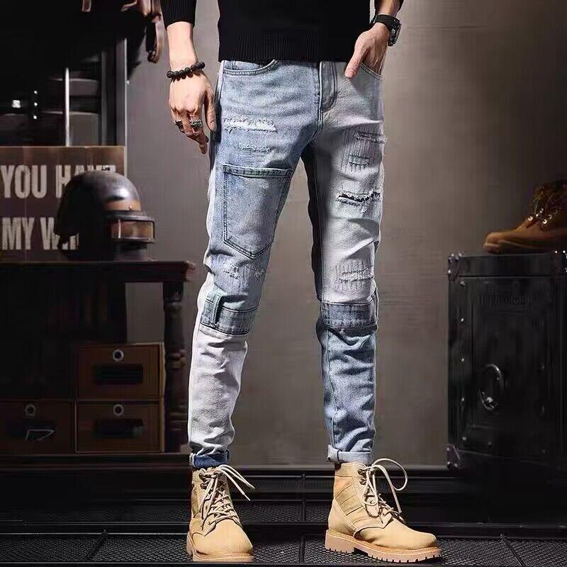 

Выбеленные желтые джинсы слим-фит для мужчин – Повседневный тренд весна/осень 2025, брюки с узкими штанинами 33 (for 145-155 lbs)