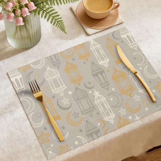 Ramadan Placemat Moon Heat Resistant Non-slip Star Lantern Mosque Table Mat Eid