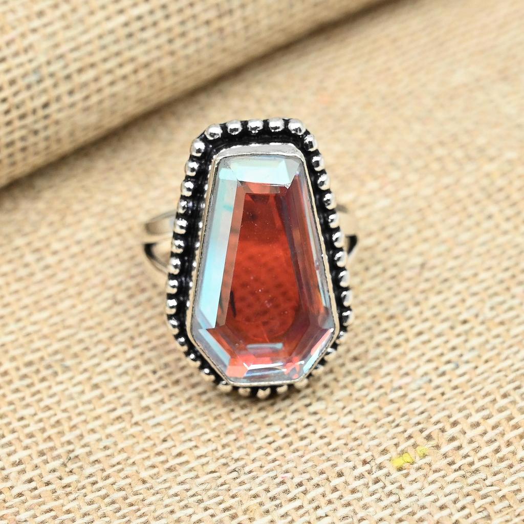 Regenbogen-Mystic-Topas-Edelstein, 925er-Sterlingsilber, handgefertigter Weihnachtsgeschenk-Ringschmuck