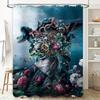 Dark Fantasy Shower Curtain Gothic Flowers Skulls Snake Print For Bathroom Decorations In Blue Red White Colorway Size 180X240Cm