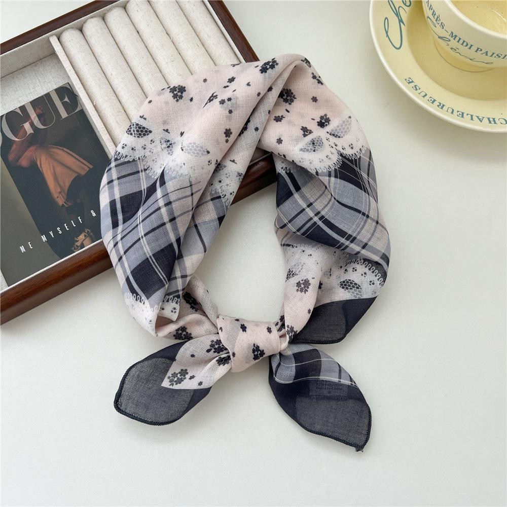 Liten fyrkantig scarf i bomull och linne Sidenhalsduk Dam Vår och höst Ny stil Konstnärlig och mångsidig Mode Temperament Huvudband Scarf
