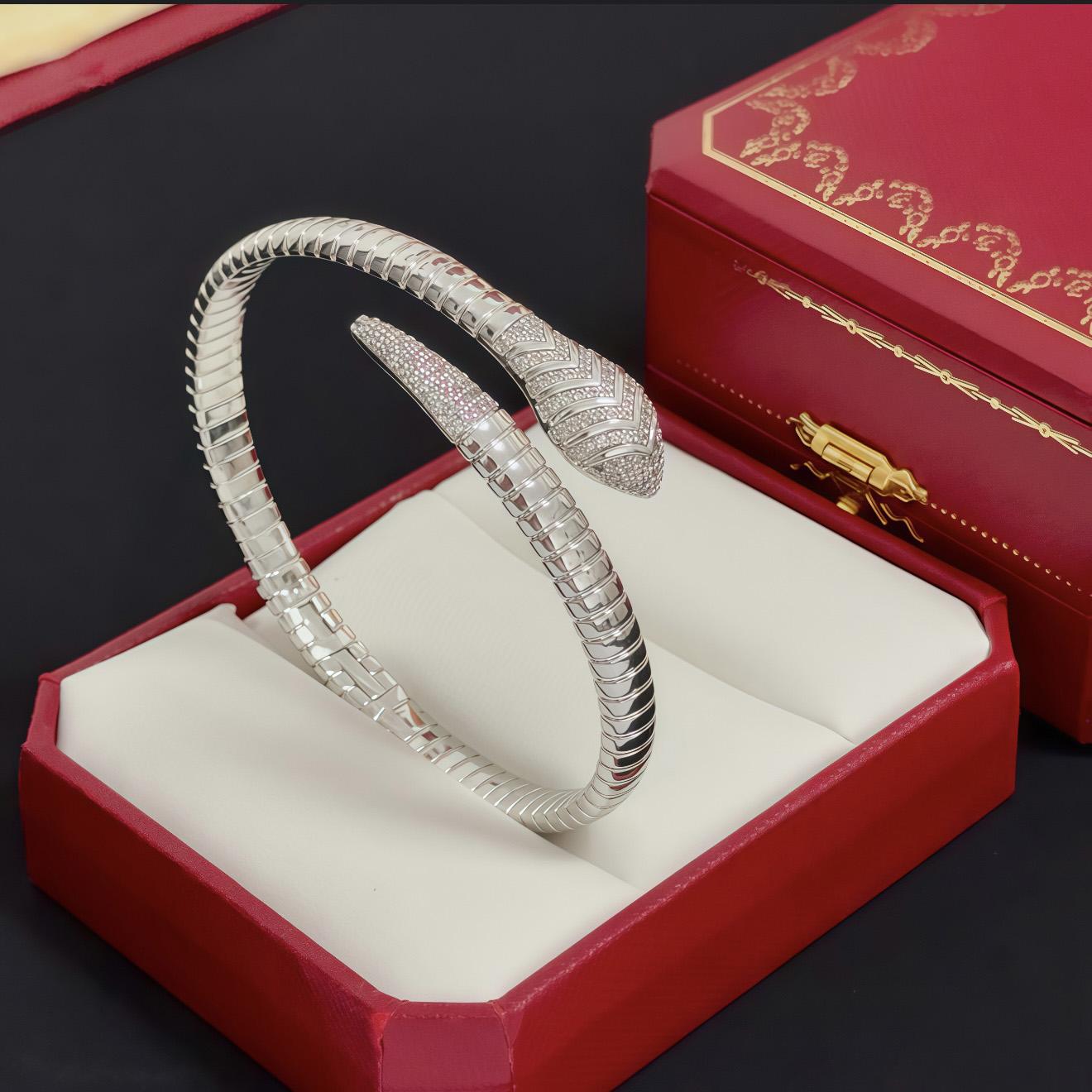 

Snake-shaped fully diamond-encrusted bracelet perfect for gifting and everyday wear, made of hypoallergenic material срібний