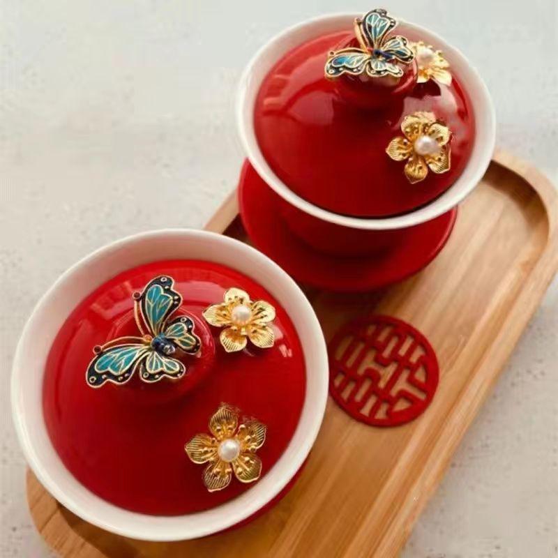 Tying the Knot Ceramic Wedding Tea Cups with Lids - DIY Handmade Decoration