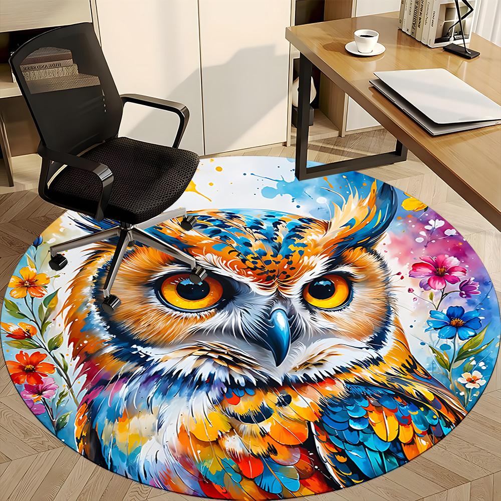 1pc Owl Flowers Office Round Area Rug, Indoor Mat Suitable ForOffice, Under Office Chairs Bedroom Living Room Home Decor, Room Deco,  n70