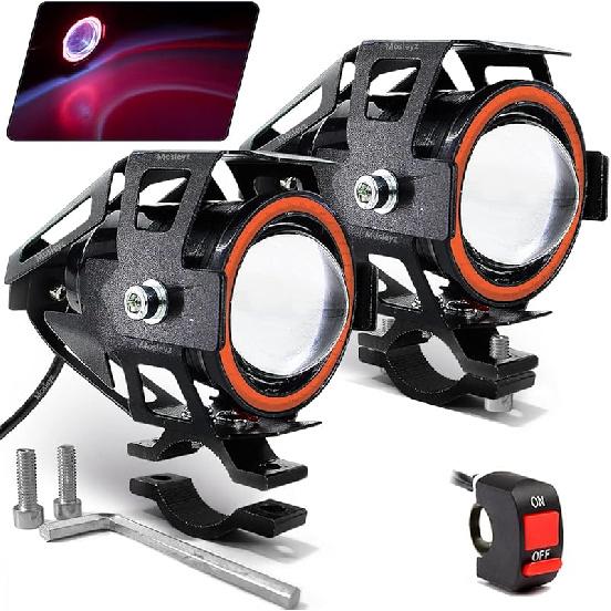 Motorcycle LED Fog Lights U7 Spotlight Daytime Running Lights With White Angel Eyes Halo Ring And Switch 2-Sets