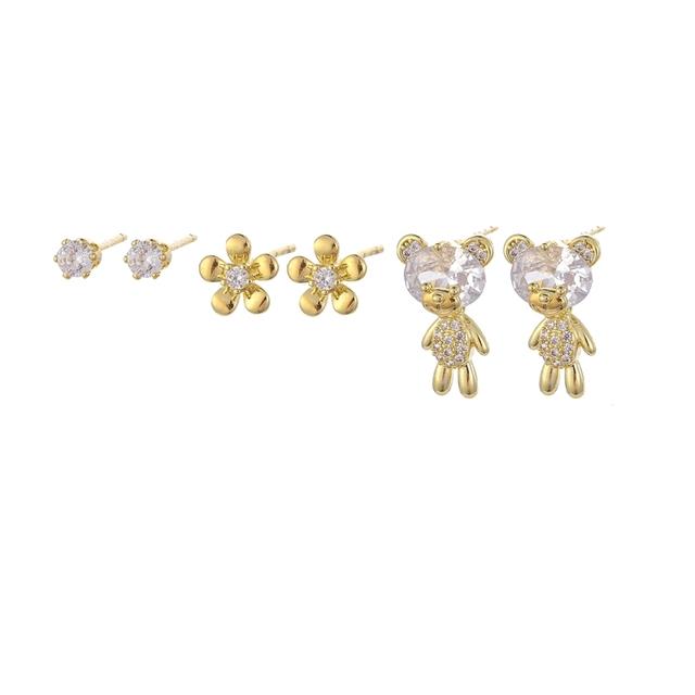 

ANENJERY милые серьги-гвоздики с цирконом и медведем, женские креативные серьги из 6 предметов