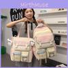 Cute Color Blocked Letter Print Student Backpack Shoulder Bag For Daily Use