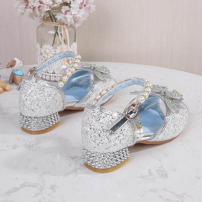 Sandálias de Menina Novo Verão Boca de Peixe Pequena Princesa Salto Alto Infantil Sapatos Flash de Água Sapatos Elsa Frozen