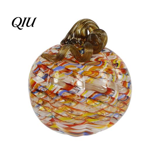 Fall Season Decoration Mini Hand Blown Glass Pumpkin Ornament, Collectible Thanksgiving Halloween Transparent Figurine Faux Crystal Hanging for Fall,