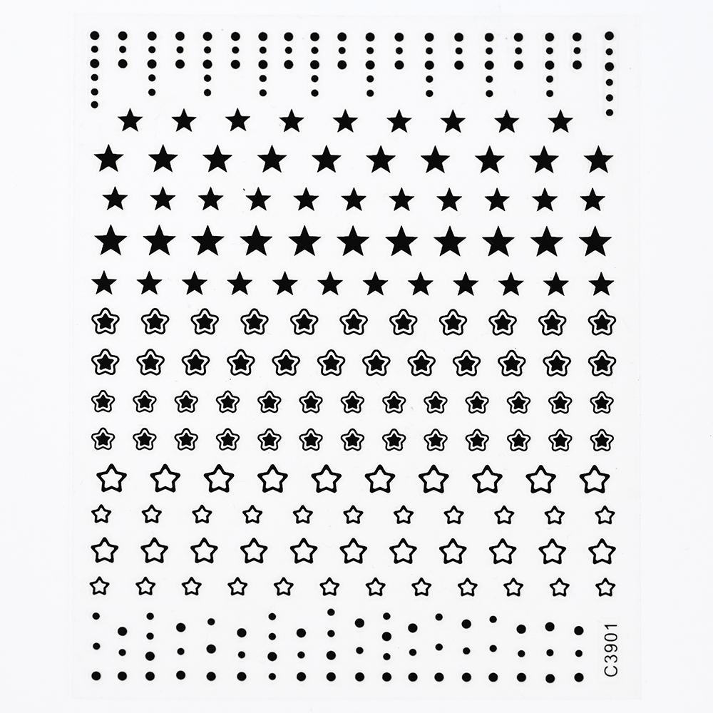 Black White Star 3D Nail Art Sticker Y2K Pentagram Self-Adhesive Decals Laser Shiny Glitters Starlight Manicure Ornaments Slider
