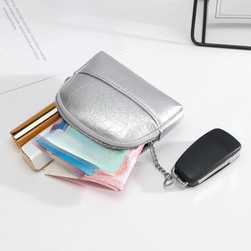 Yeni Gümüş Siyah Kadın Bozuk Para Cüzdanı Küçük Çanta Cüzdan Bozuk Para Keseleri Fermuarlı Para Çantaları Çocuk Mini Cüzdanlar Deri Anahtarlık