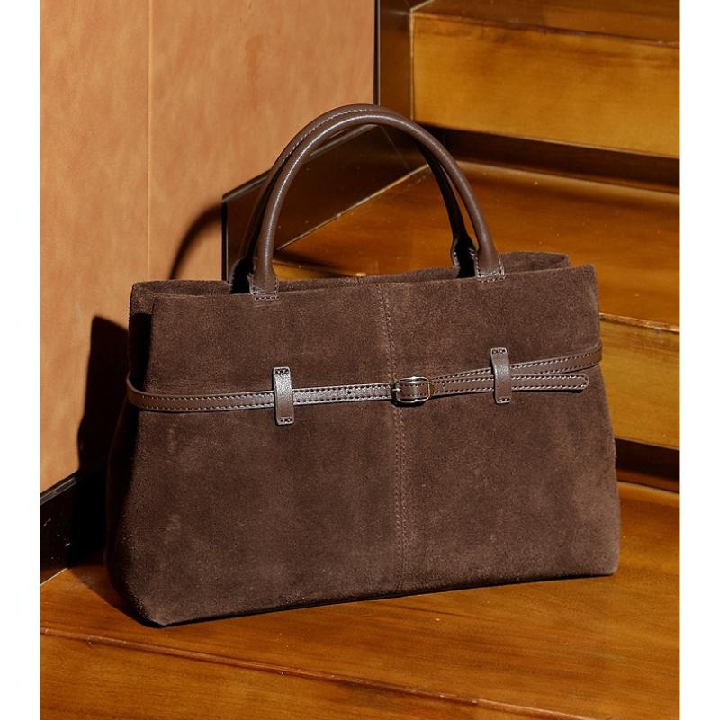 Oversized Suede Leather Briefcase Spacious Handheld Shoulder Crossbody Bag Women Slouchy Commuting Premium Light Luxury Handbag