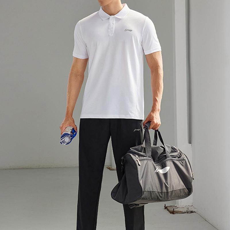 Li Ning Plain Logo Embroidered Stand Collar Short Sleeve Polo Shirt Men Polo Shirts White YPLT023-2
