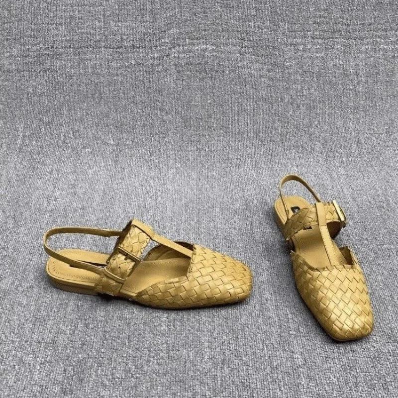 Summer Women's Shoes   Solid Color Baotou Sandals Fashionable Slip-on Low Heel Casual Roman Women's Sandals