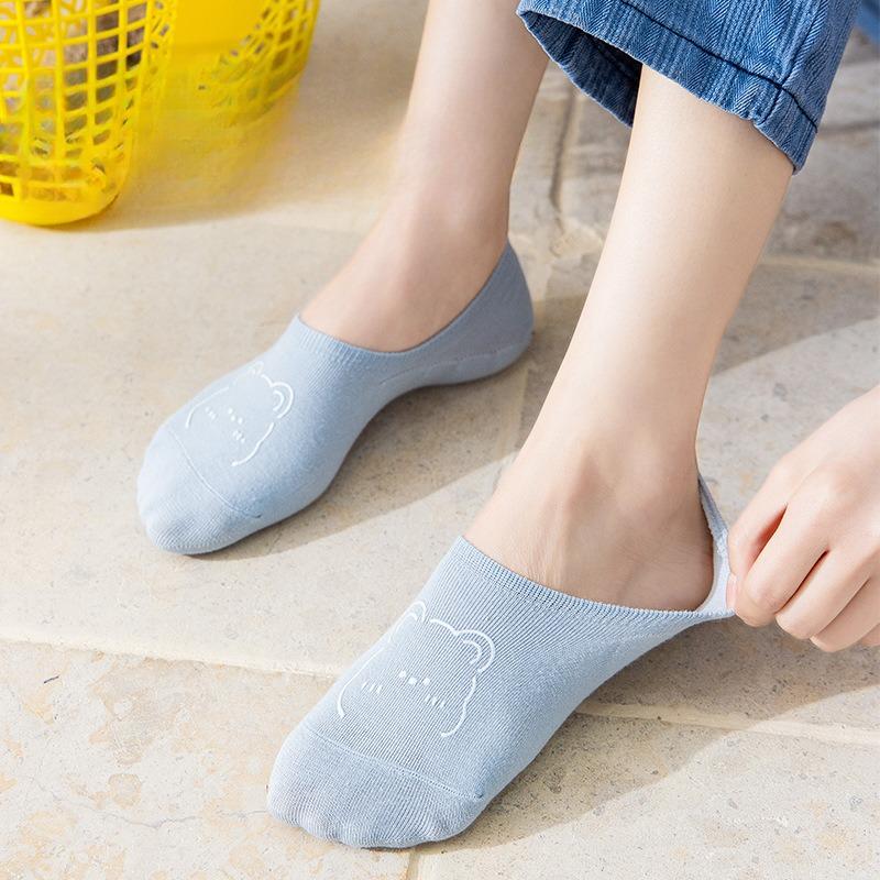 Summer Light-colored Invisible Boat Socks for Women, Cartoon-breathable Silicone Anti-slip, Shallow Girls' Short Socks