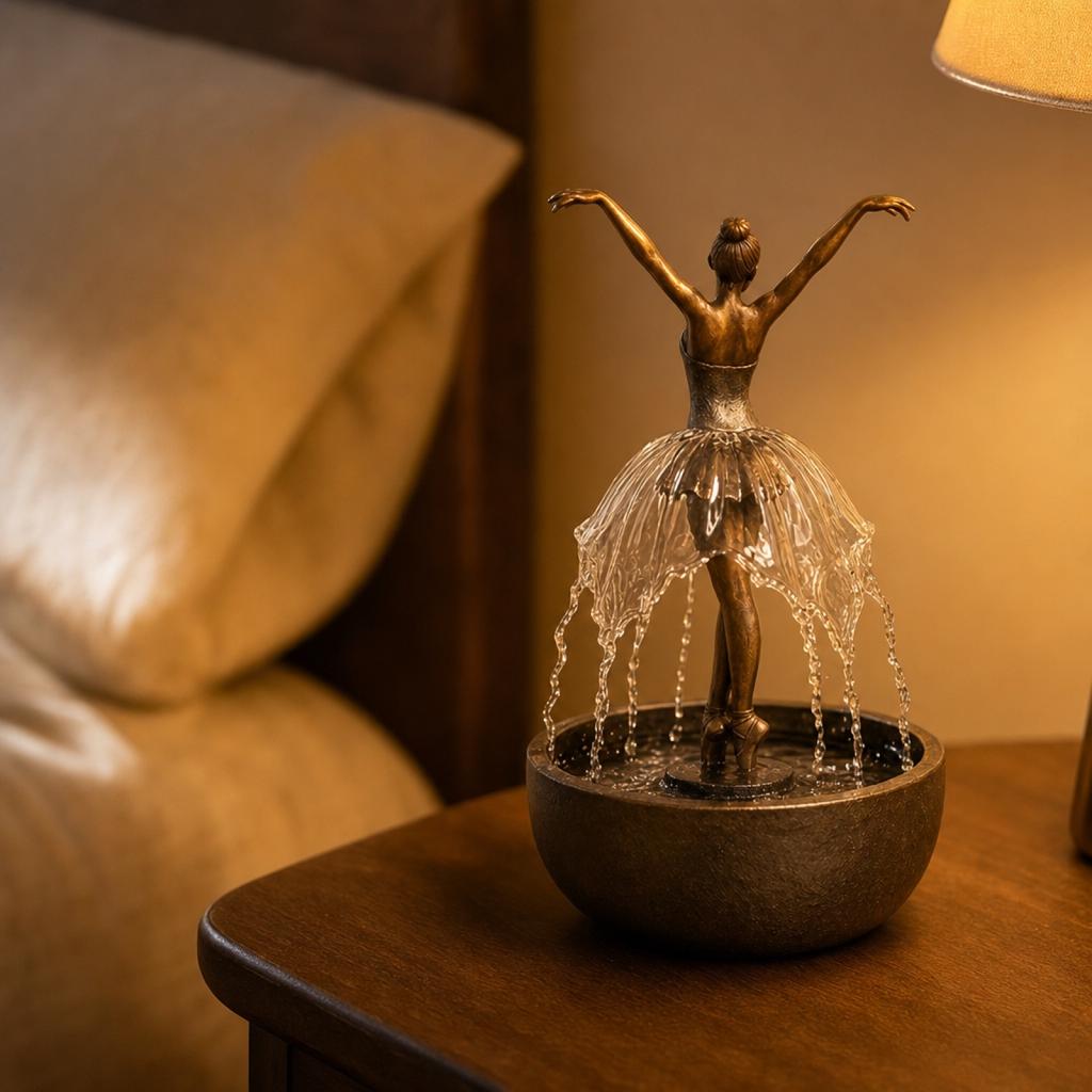 Ballet Dancer Tabletop Fountain Sculpture Indoor Water Feature with Flowing Water Streams and Round Base for Home Office Decoration