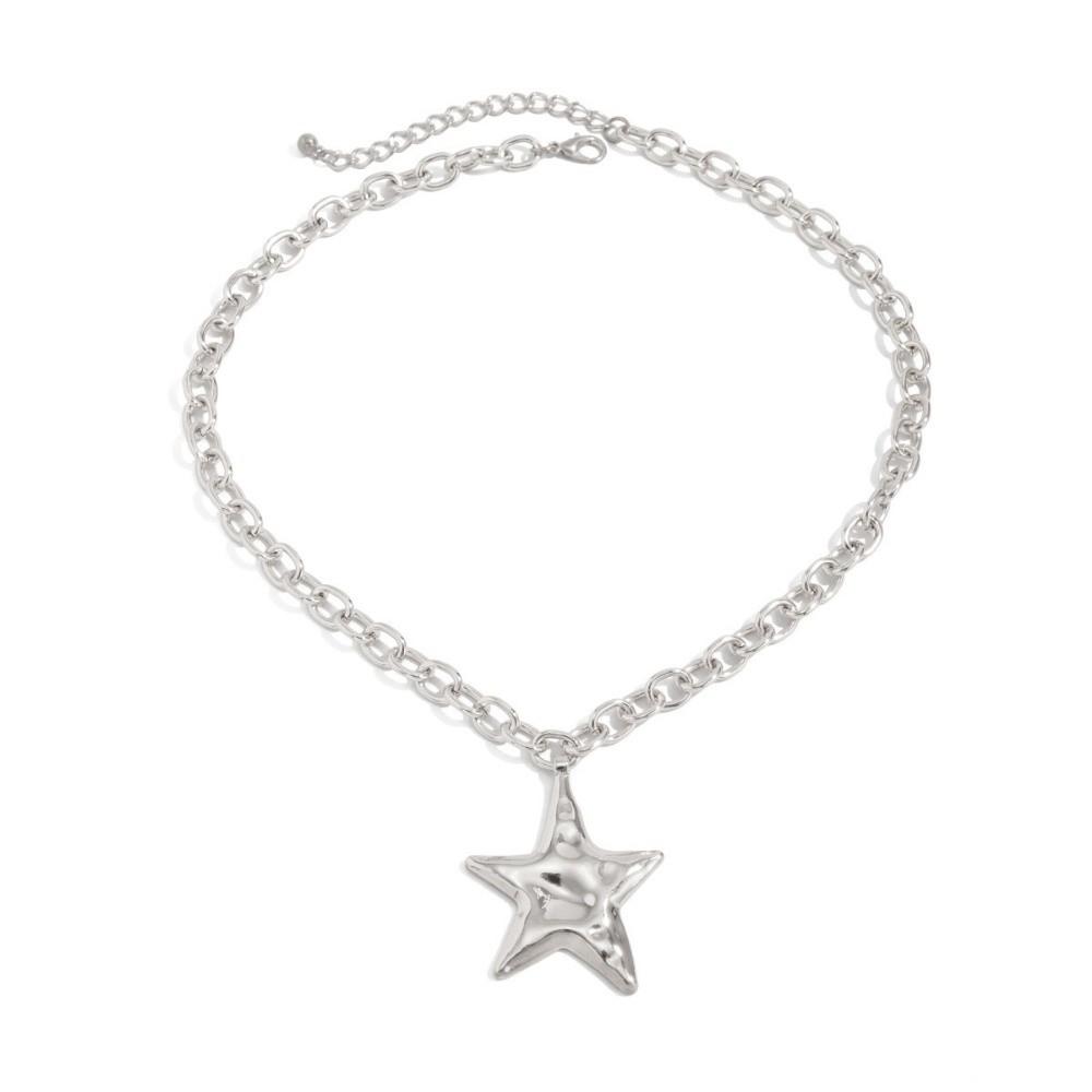 OT Buckle Pentagram Pendant Necklace Five-pointed Star Clavicle Chain Chunky Chain Necklace  Women