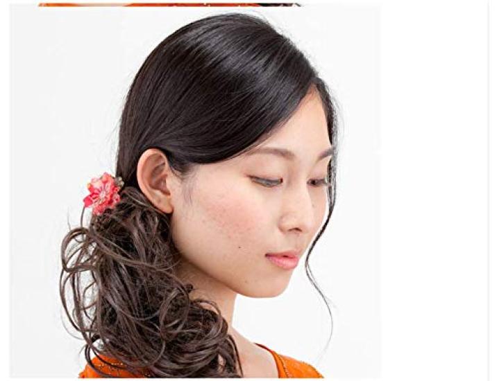 Noren Sakura Cabello Negro Accesorio para el Cabello Elástico con Cabello Decorativo Perfecto para Ceremonias de Entrada y Entrada Escolar Lazo de Estilo Japonés, Lazo,