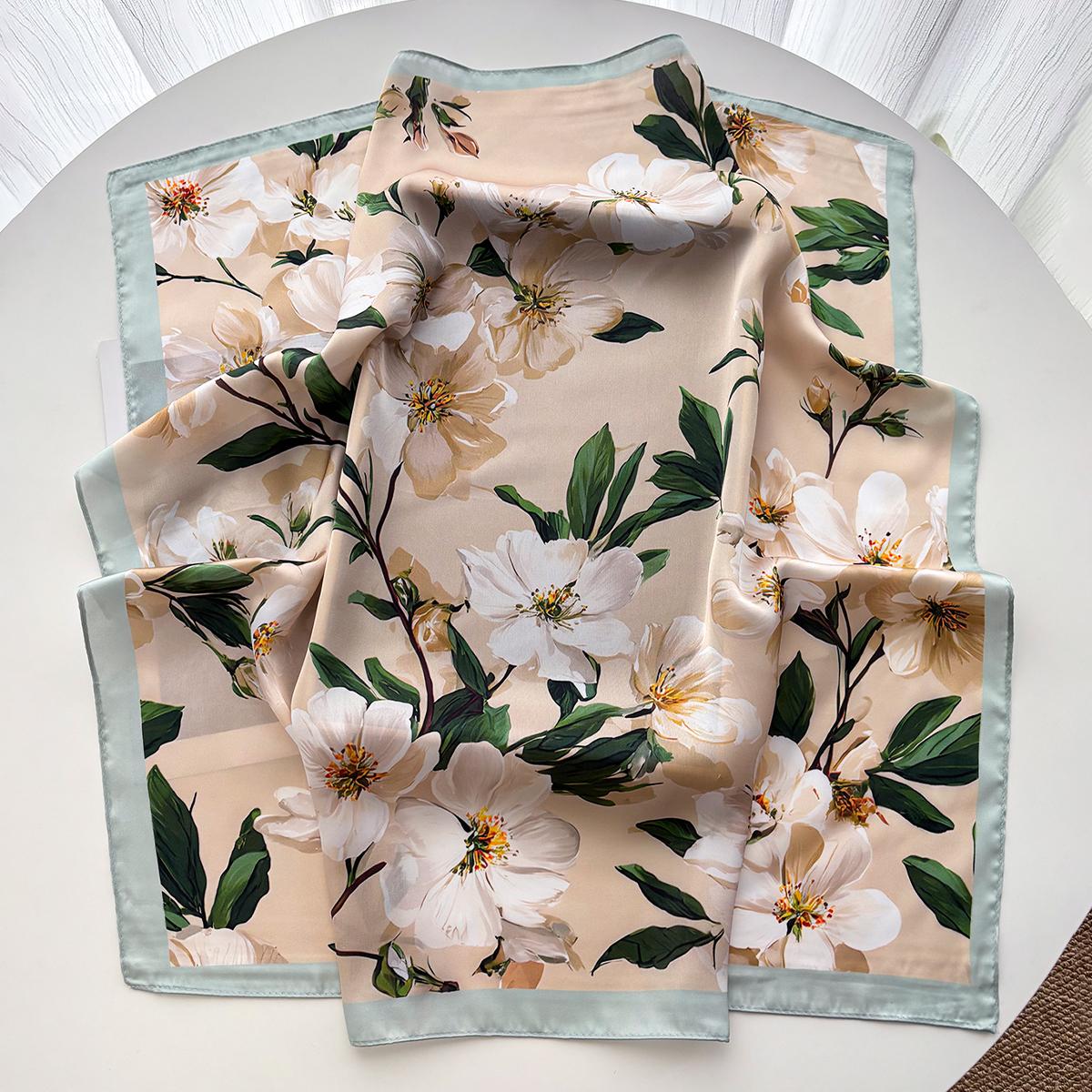 

Floral Printed Square Scarf For Women Imitation Silk Scarves Bandanas Luxury Hijab Neckerchief Elegant Travel Shawl Wraps