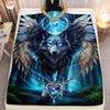 1pc Winged Wolf & Wolf with Glowing Blue Eyes - Northern Lights Night Scene Flannel Blanket - Extra Large Throw for Bed, Sofa, C