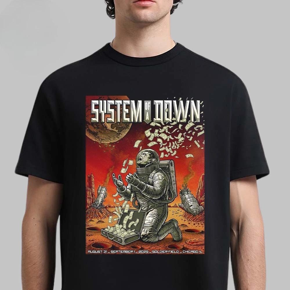 New System of A Down Toronto Canada 2025 Rogers Stadium Venue Tee On September 3 and 5 UFO Skyline City Two Sided Blue T-Shirt