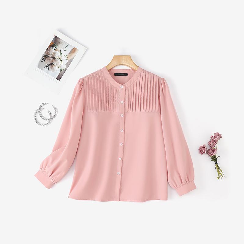 

ZANZEA Женская повседневная блузка с круглым вырезом, однотонная, свободного кроя, с длинным рукавом 5XL розовый