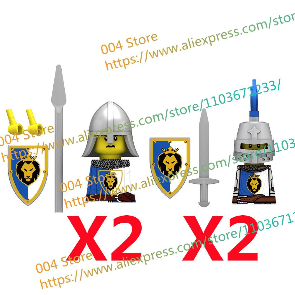 N511U-518U N335-337 Mittelalterliche Burg Ritter Bausteine Figuren Vierseitiger UV-Druck Waffen Zubehör Spielzeug Kindergeschenke F030